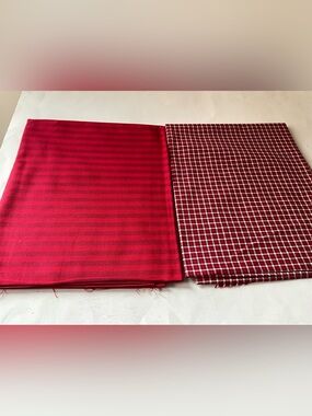 Quilting Sewing Crafts Fabric Lot  Holiday Red White Striped Gingham Check Cot.